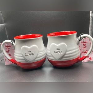 NWT Love Mugs ceramic. Two 24 oz cups. Design on front and back Special someone